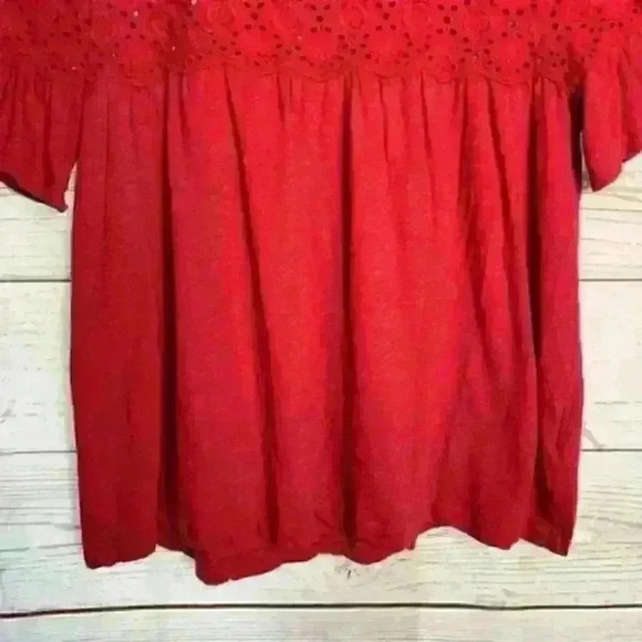 J. Crew red flutter sleeve eyelet babydoll top xs - Picture 6 of 11